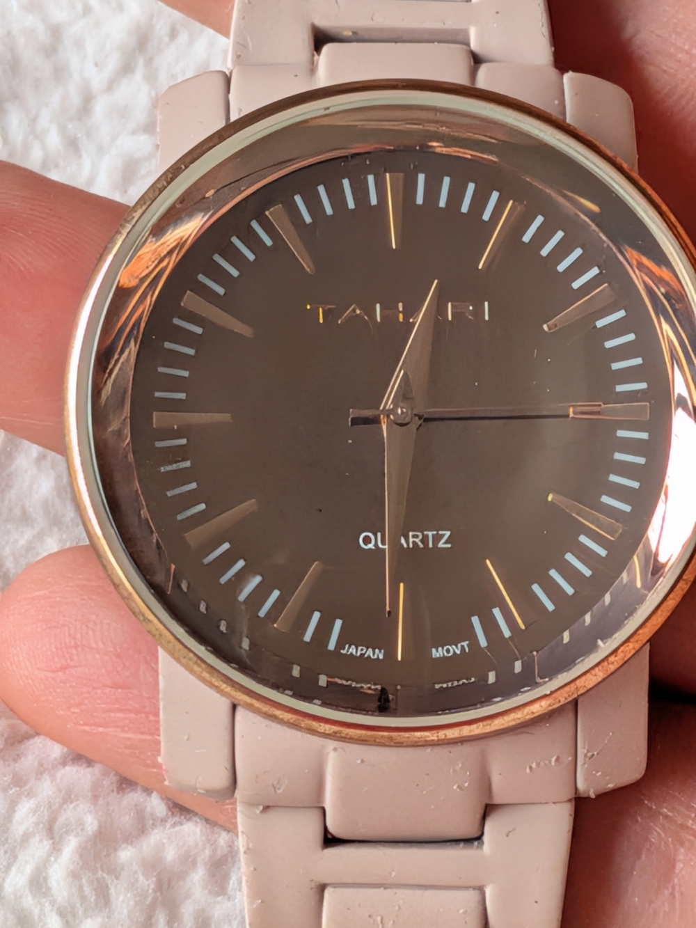 Tahari Pink Silicone Strap Watch with Rose-Gold Bezel